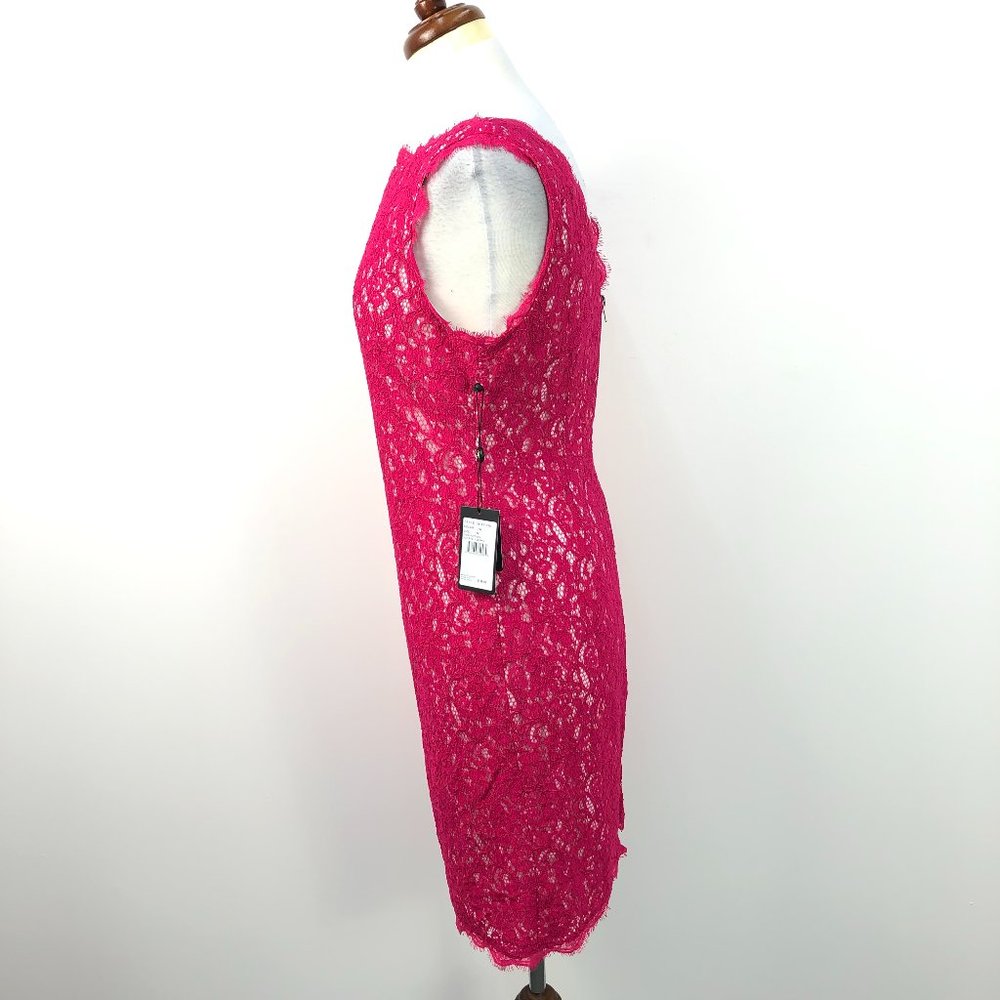 NWT Adrianna Papell Hot Pink Floral Lace Dress - Picture 2 of 10